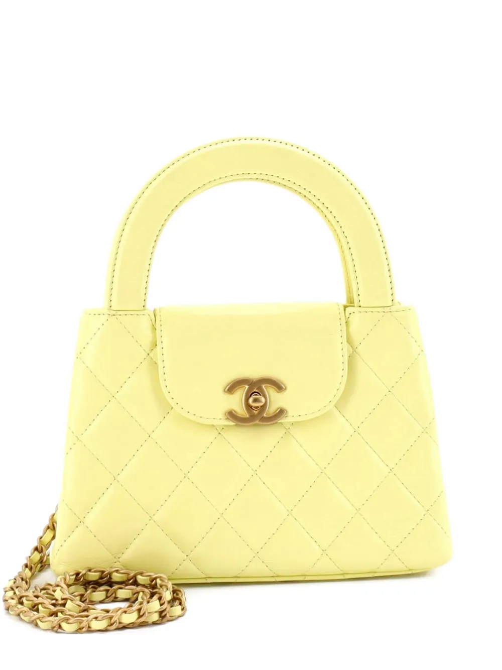 CHANEL Pre-Owned Kelly Top Handle Shopping Bag Quilted Shiny Aged Calfskin Mini satchel - Giallo