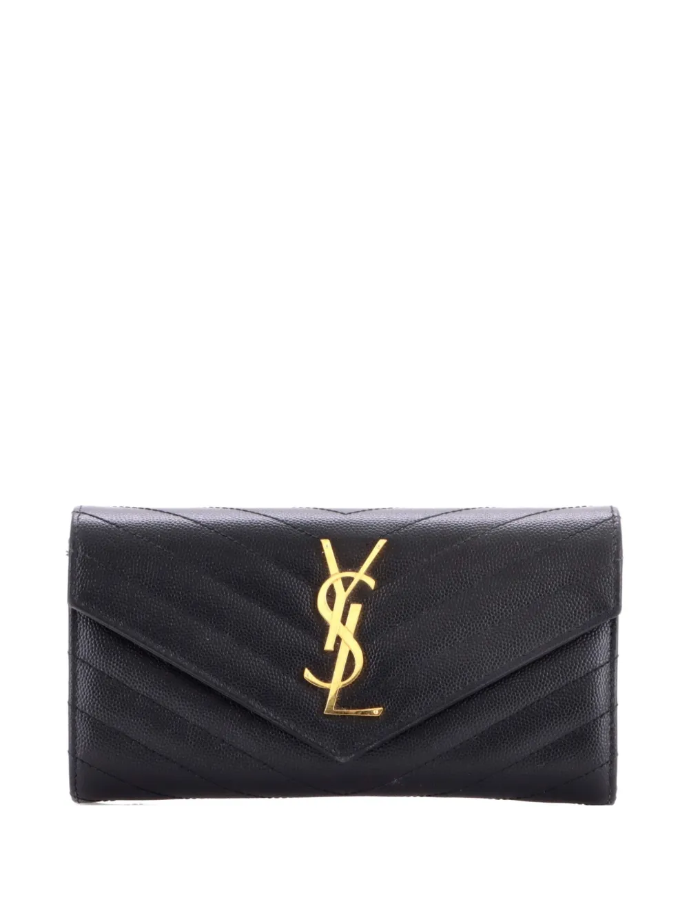 Saint Laurent Pre-Owned Classic Monogram Flap Wallet Matelasse Chevron Leather Large small wallets - Nero