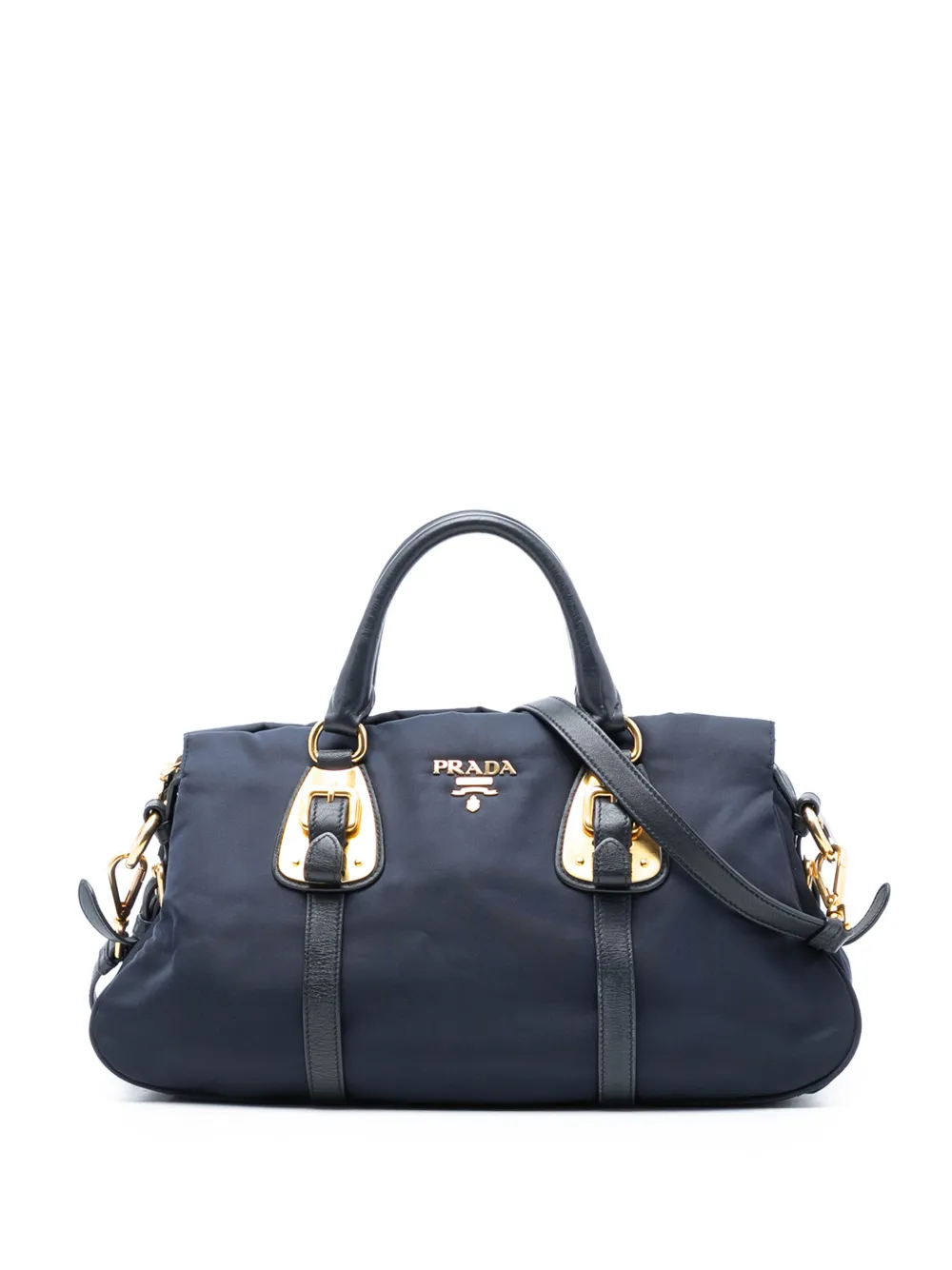 Prada Pre-Owned 2010-2026 Soft Calf Trimmed Tessuto satchel - Blu