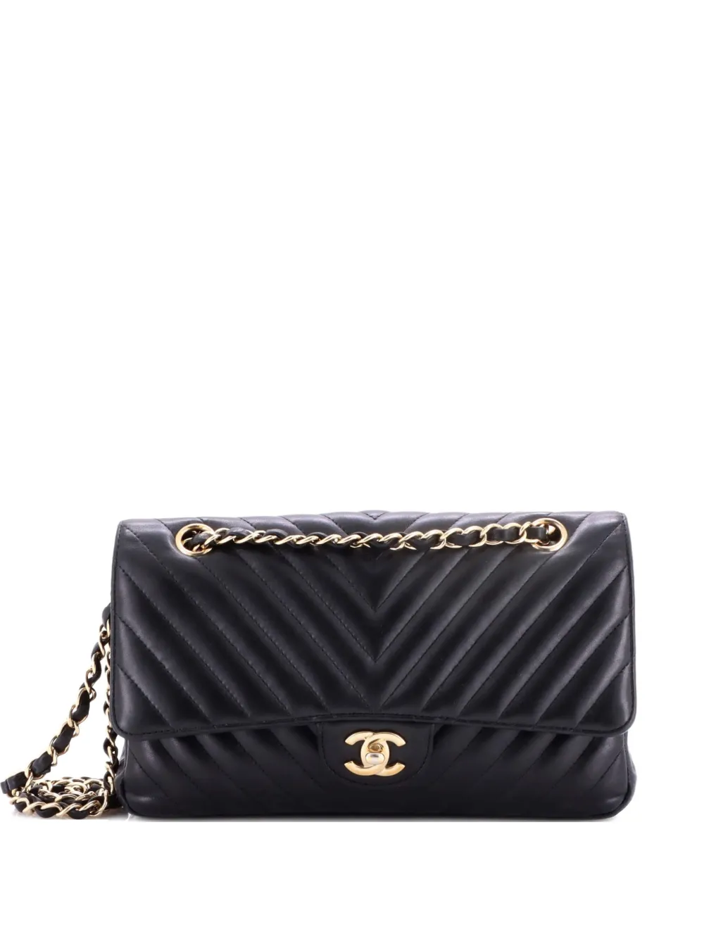 CHANEL Pre-Owned Classic Double Flap Bag Chevron Lambskin Medium shoulder bag - Nero