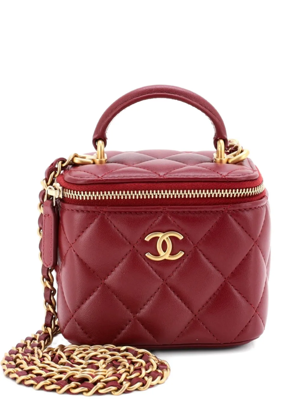 CHANEL Pre-Owned Classic Top Handle Vanity Case with Chain Quilted Lambskin Mini crossbody bag - Rosso