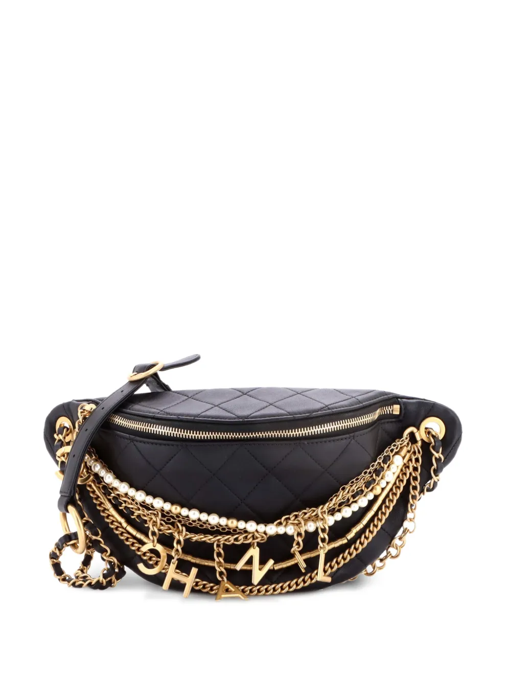 CHANEL Pre-Owned All About Chains Waist Bag Quilted Lambskin belt bag - Nero