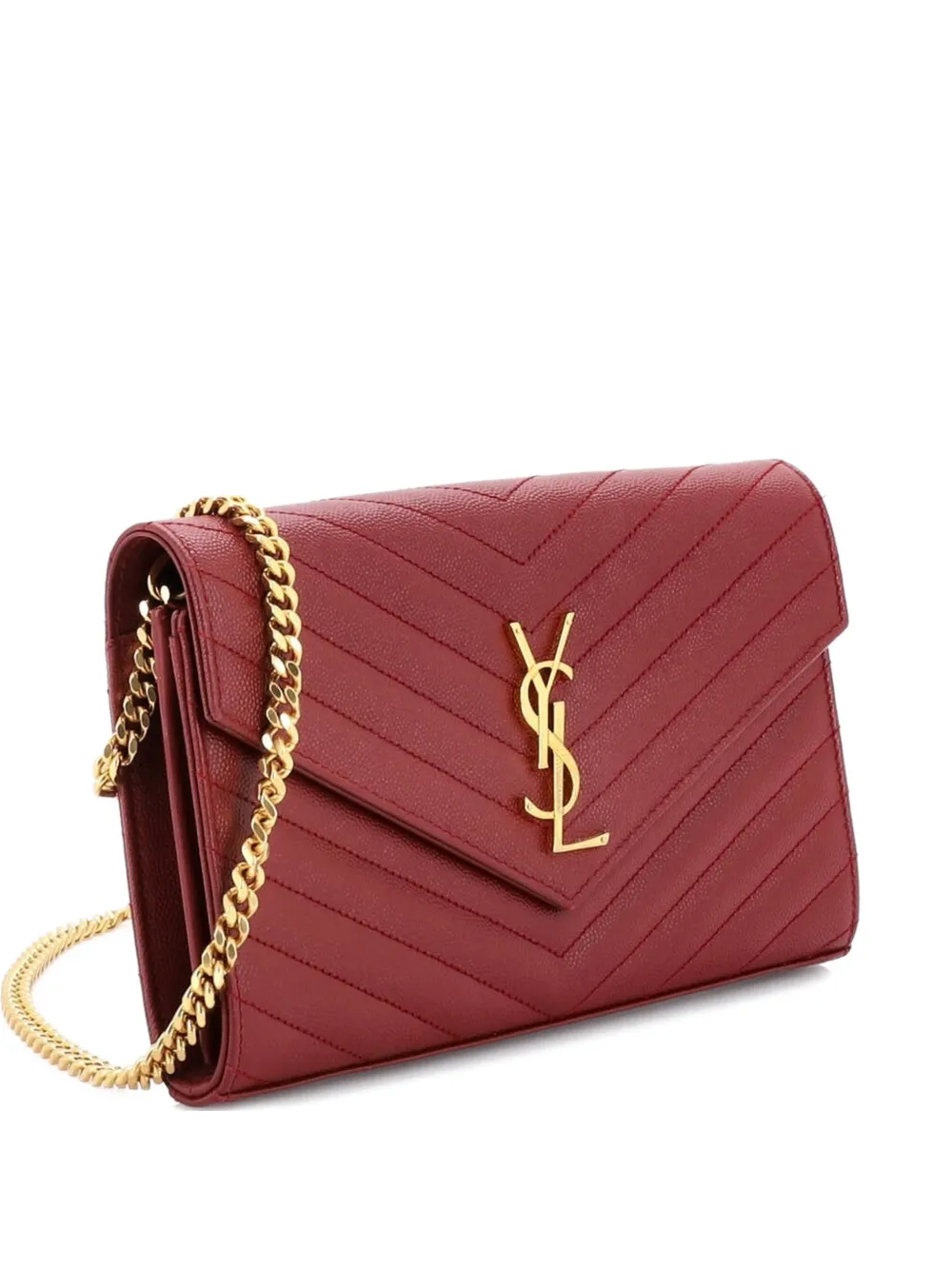Saint Laurent Pre-Owned Classic Monogram Wallet on Chain Matelasse Chevron Leather Medium crossbody bag - Rosso