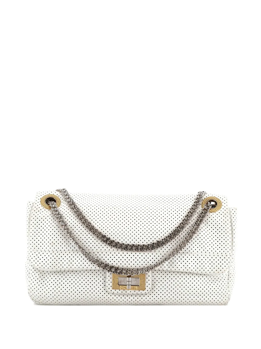 CHANEL Pre-Owned Borsa a spalla Drill media in pelle traforata con battente - Bianco