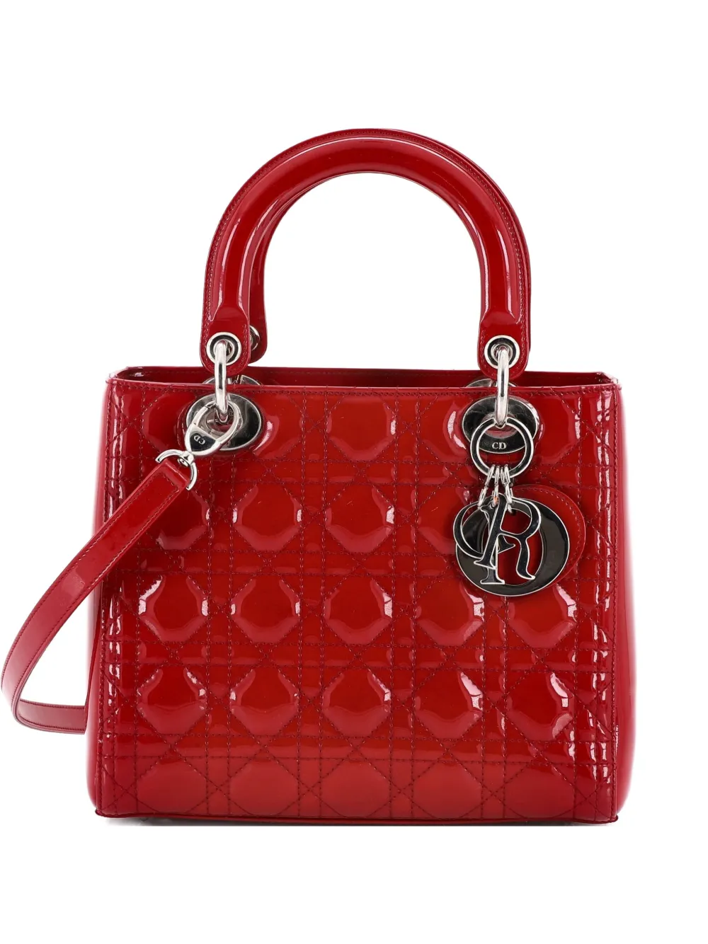 Christian Dior Pre-Owned Lady Dior Bag Cannage Quilt Patent Medium satchel - Rosso