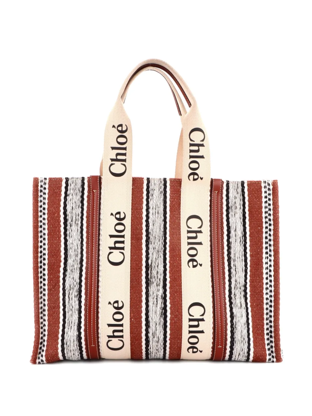 Chloé Pre-Owned Borsa tote Woody grande in lino a righe - Toni neutri