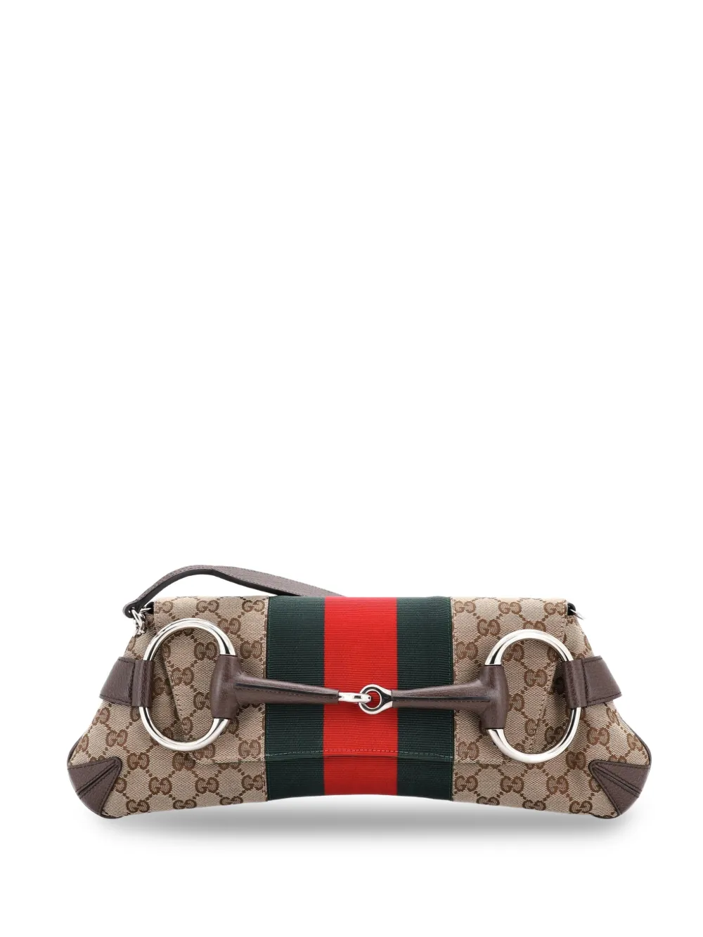 Gucci Pre-Owned Borsa a spalla Horsebit NM media in tela GG con decorazione Web - Marrone