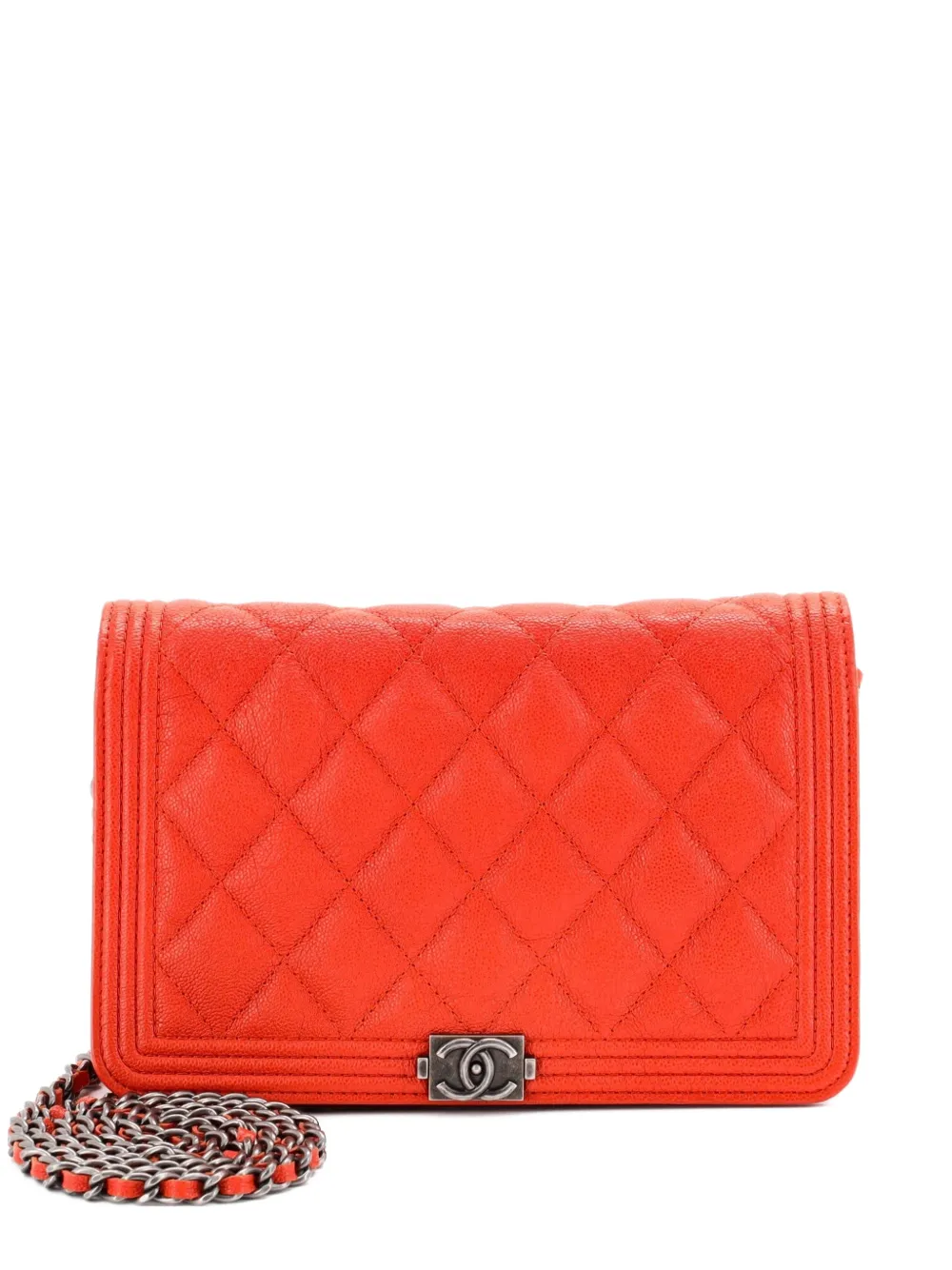 CHANEL Pre-Owned Boy Wallet on Chain Quilted Caviar crossbody bag - Arancione