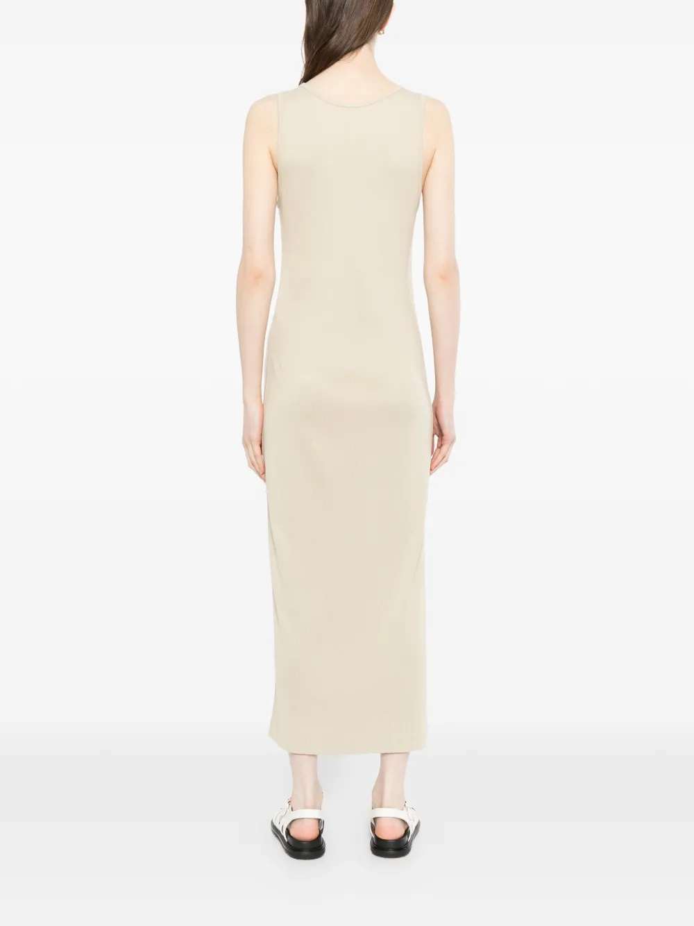 Maison Kitsuné Geribbelde jurk met geborduurd logo Beige