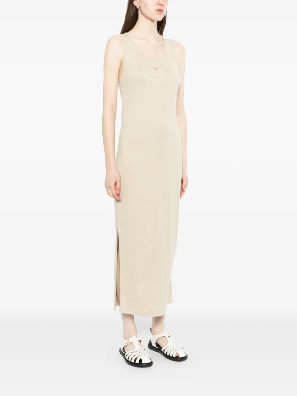 Maison Kitsuné Geribbelde jurk met geborduurd logo Beige