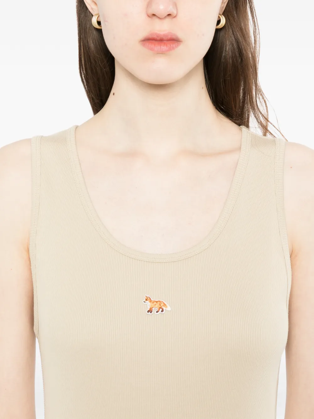 Maison Kitsuné Geribbelde jurk met geborduurd logo Beige