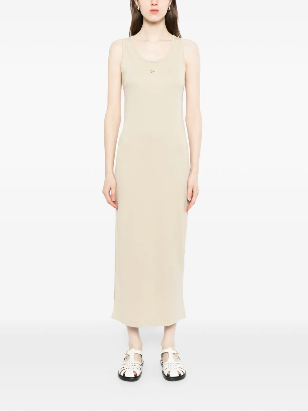 Maison Kitsuné Geribbelde jurk met geborduurd logo Beige