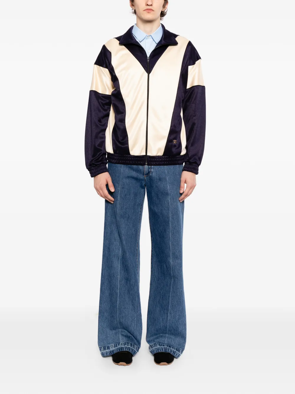 Valentino Garavani Sweater met logopatch en rits Blauw