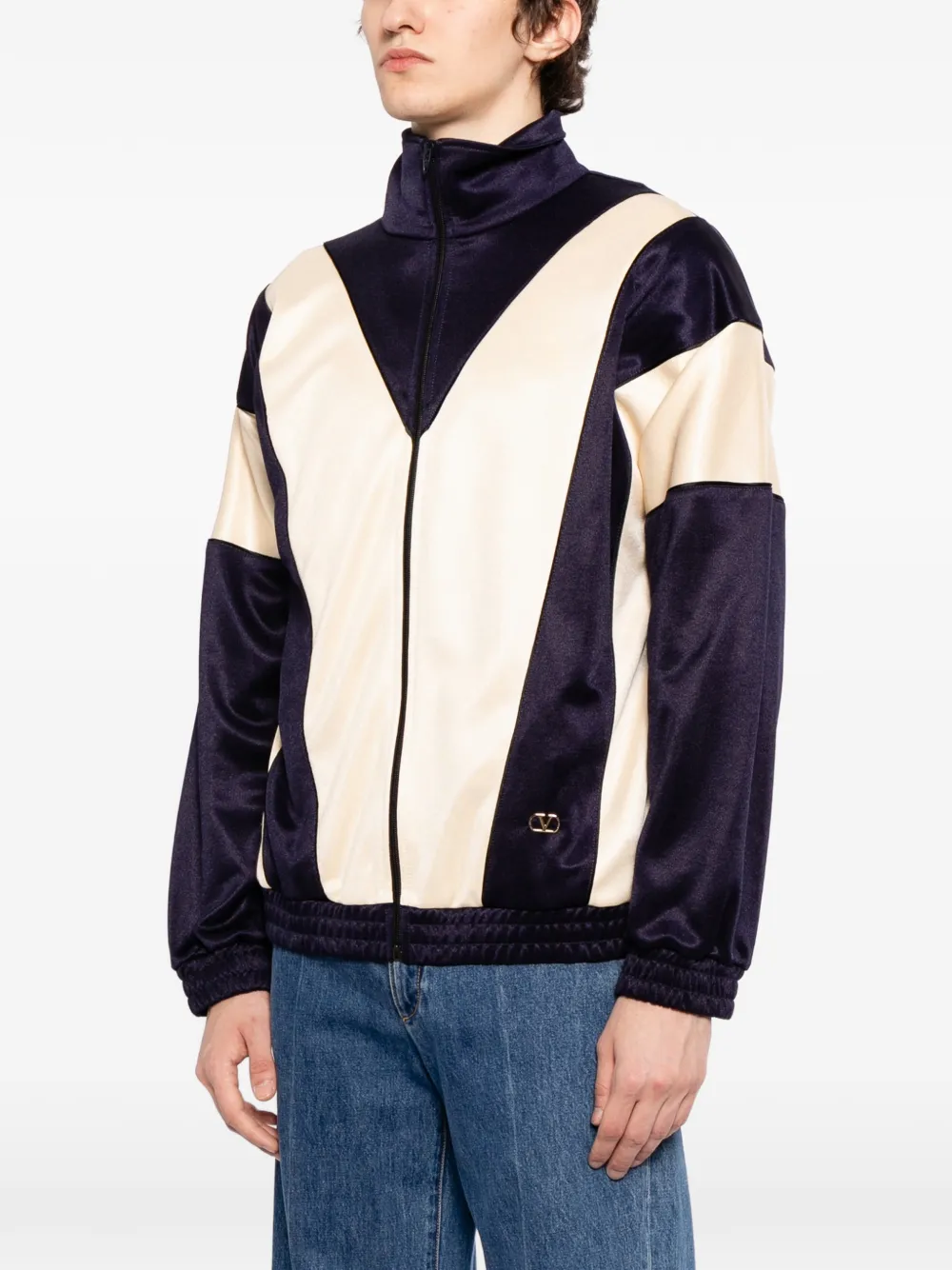 Valentino Garavani Sweater met logopatch en rits Blauw