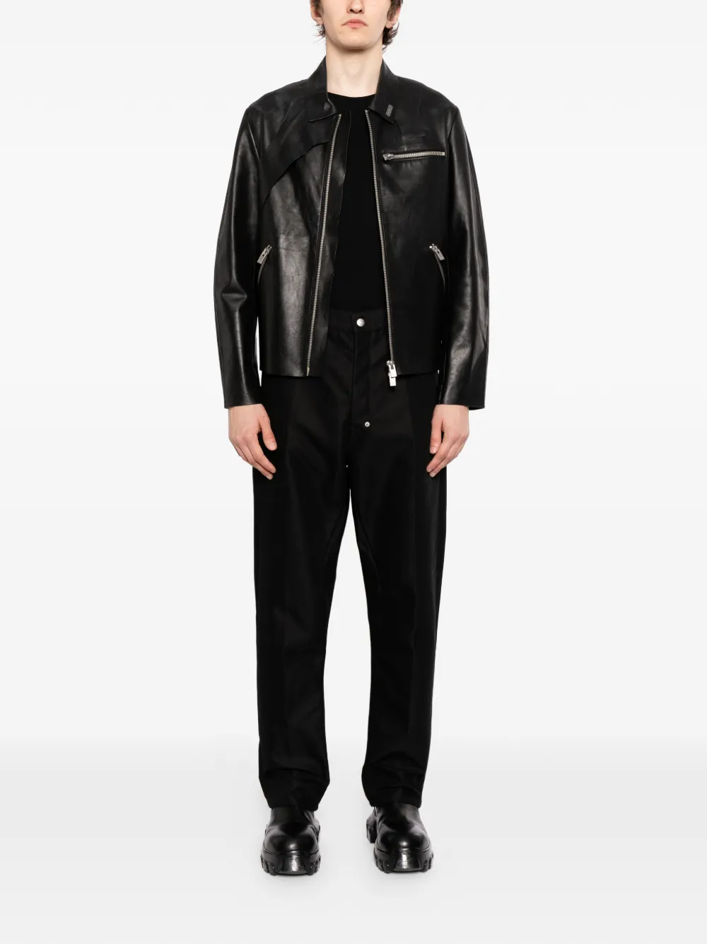 press-stud straight-leg trousers