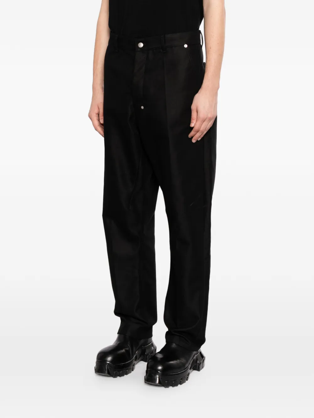 press-stud straight-leg trousers