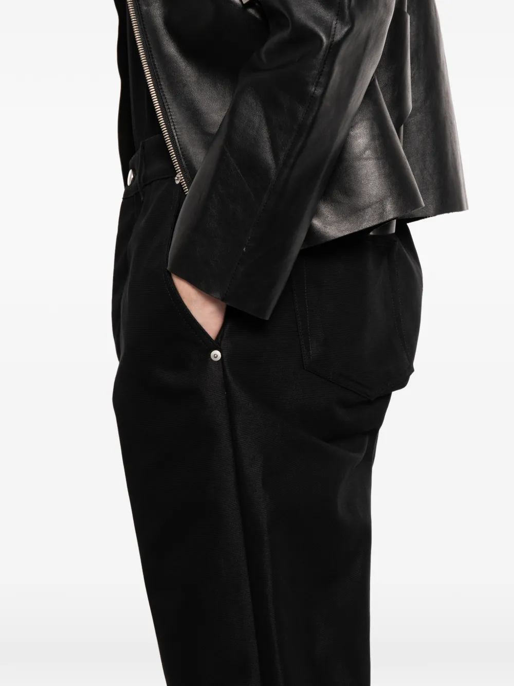 press-stud straight-leg trousers