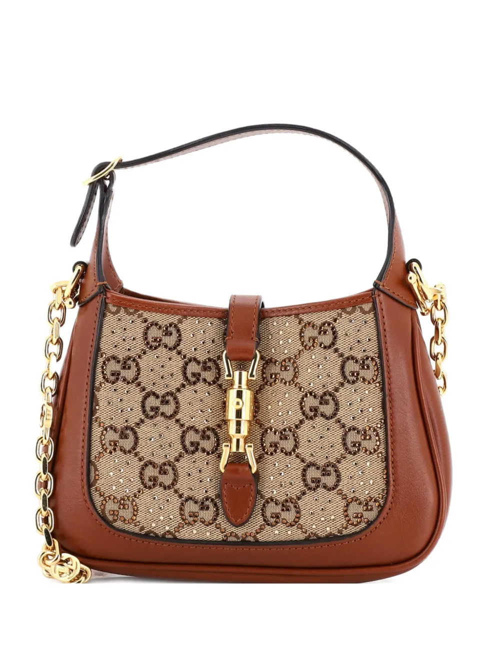 Gucci Pre-Owned Jackie 1961 Chain Crystal Embellished GG Canvas Mini hobo bag - Marrone