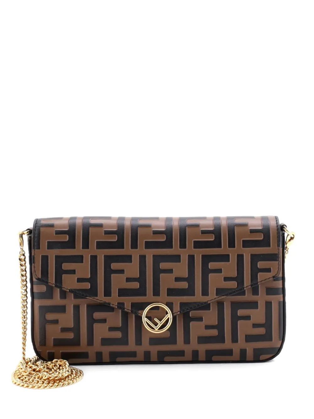 Fendi Pre-Owned F is Fendi Envelope on Chain Zucca Embossed Leather clutch bag - Marrone