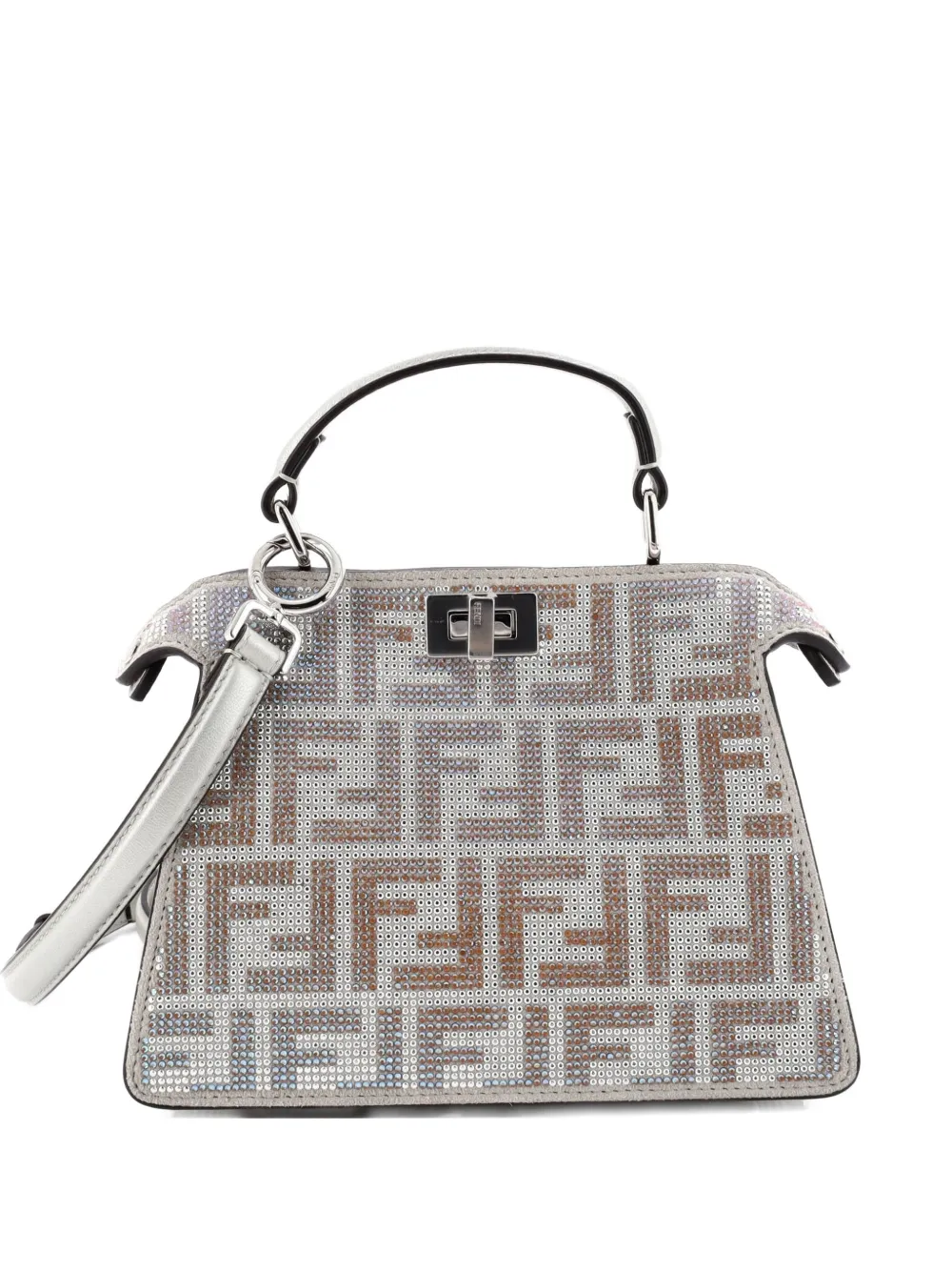 Fendi Pre-Owned Peekaboo ISeeU Bag Zucca Crystal Embellished Suede Petite satchel - Grigio