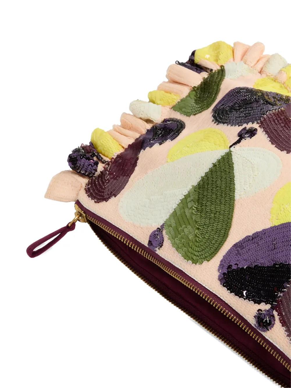La DoubleJ Clutch met pailletten en ruches Roze