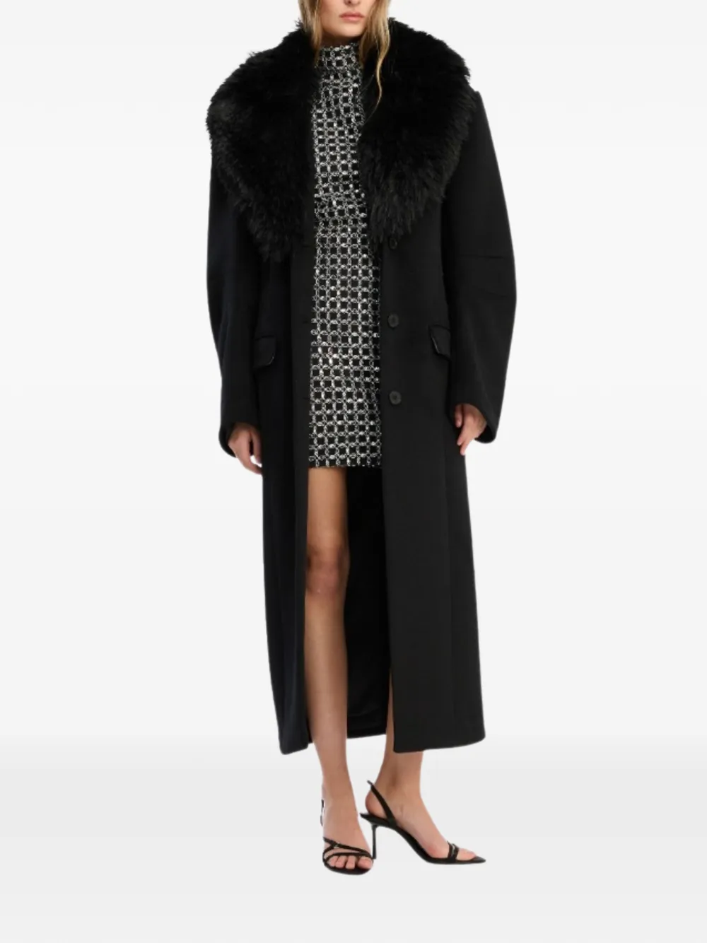  Rotate Birger Christensen Faux-fur-collar Coat - Black 