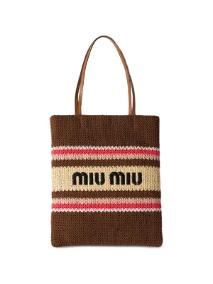 Miu Miu Striped Crochet Tote Bag | Neutrals | FARFETCH