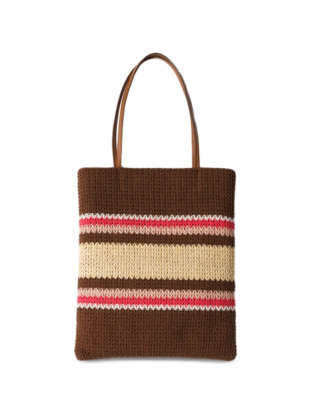 Miu Gestreepte shopper met geweven patroon Bruin