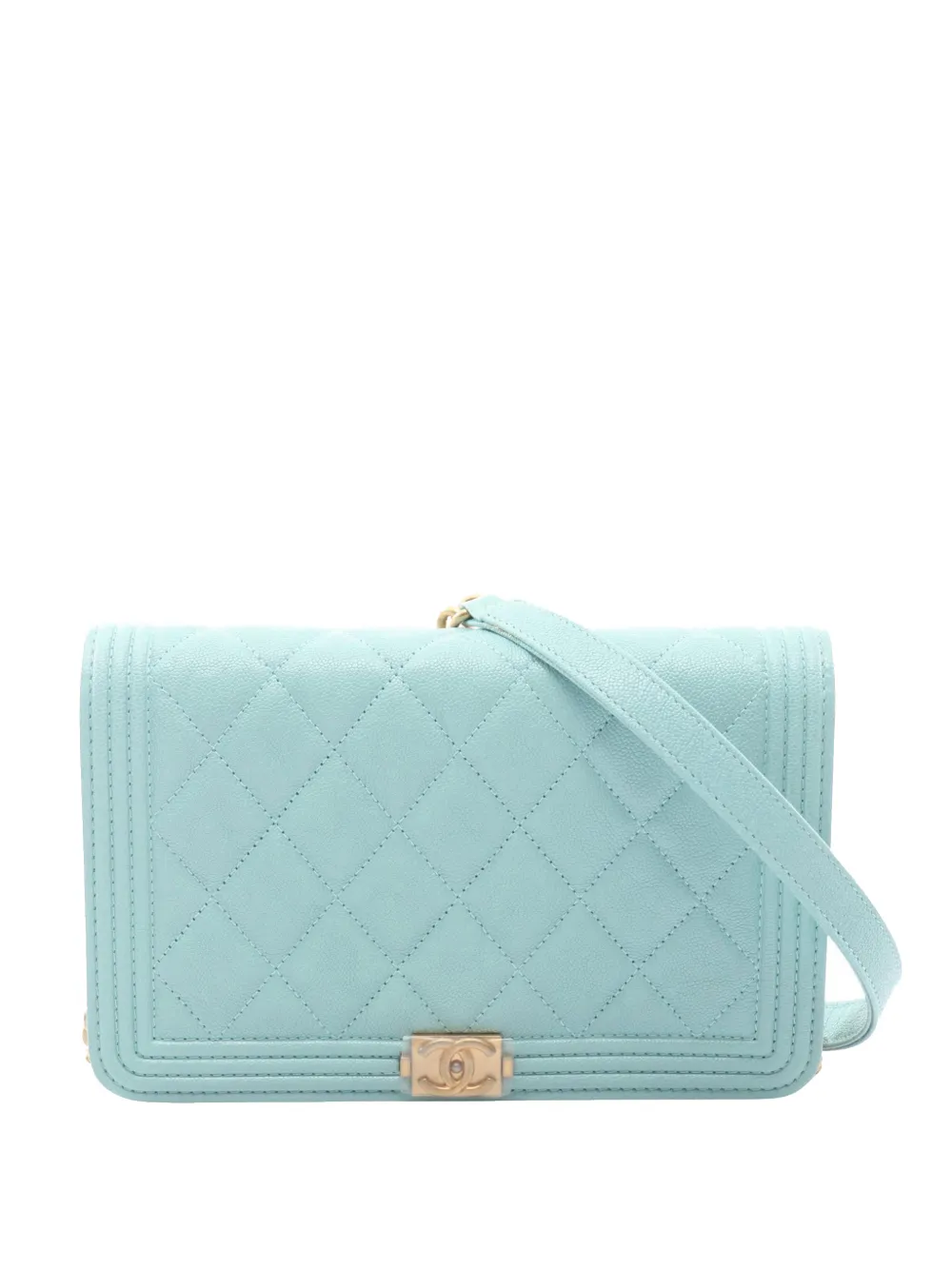 CHANEL Pre-Owned 2019 Quilted Caviar Boy Wallet on Chain crossbody bag - Blu