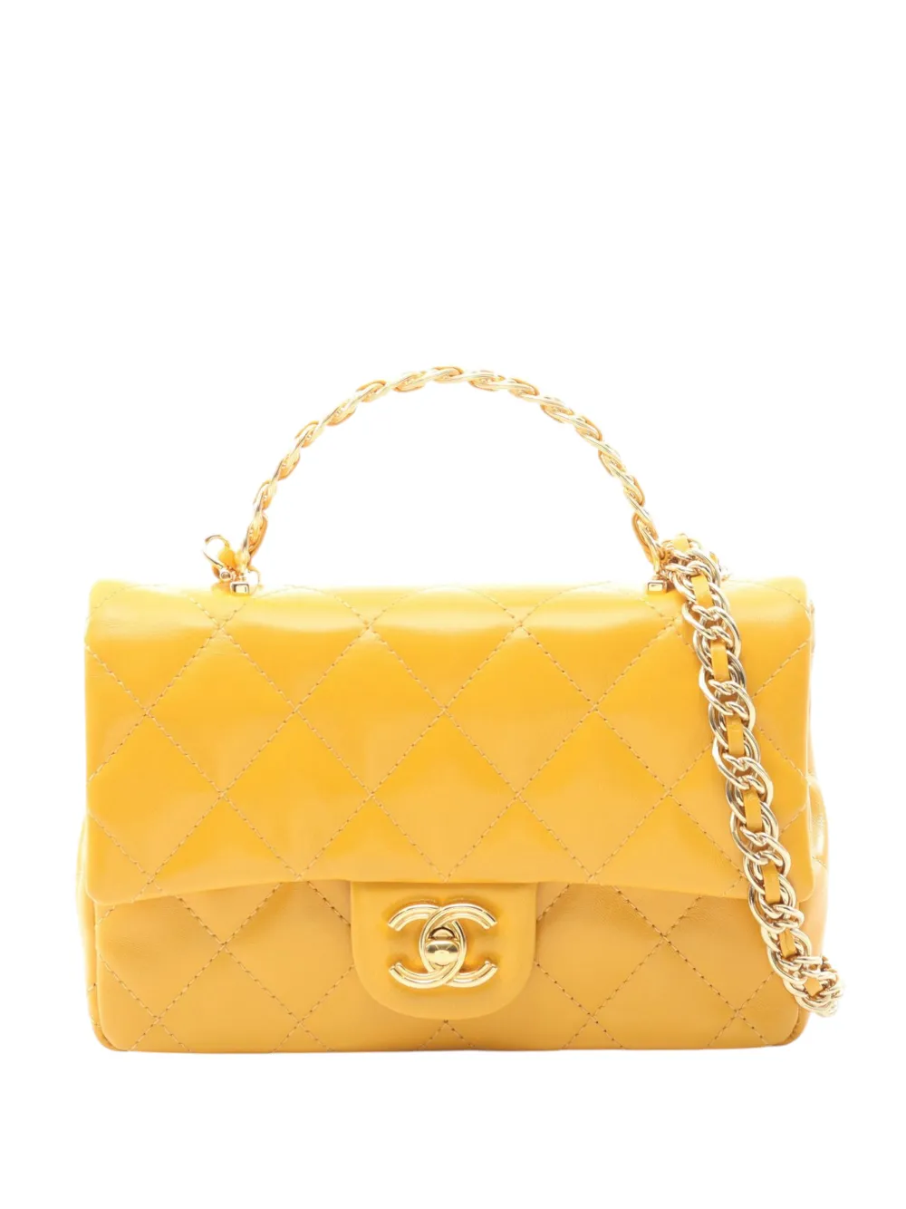 CHANEL Pre-Owned 2021-2026 CC Quilted Lambskin Top Handle Flap satchel - Giallo