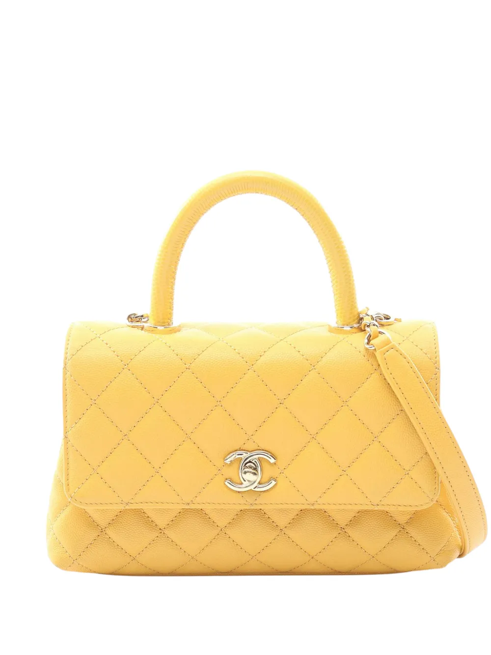 CHANEL Pre-Owned 2021-2026 Small Quilted Caviar Coco Handle Flap satchel - Giallo