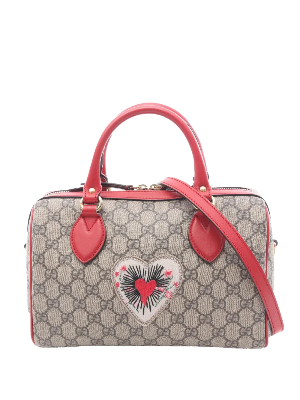Gucci Pre-Owned 2016-2026 GG Supreme Heart Tattoo Boston Bag satchel - Marrone