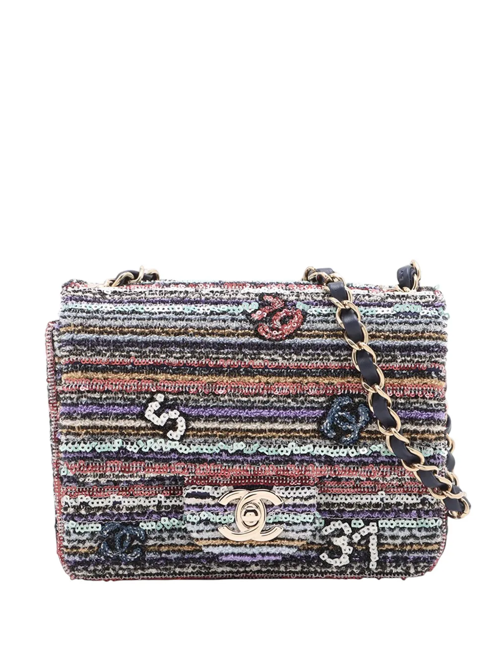CHANEL Pre-Owned 2021-2026 Mini Square Classic Sequin Symbols Single Flap crossbody bag - Blu
