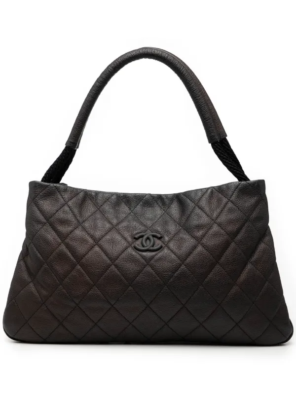 Chanel Pre-owned 2009-2010 Medium Quilted Calfskin Yacht Expandable Zip Tote Bag in Black