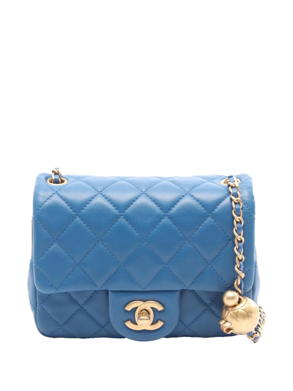 CHANEL Pre-Owned 2019 Mini Square Classic Lambskin Pearl Crush Single Flap crossbody bag - Blu