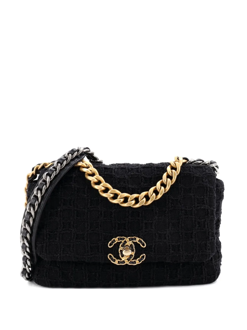 CHANEL Pre-Owned 19 Flap Bag Quilted Tweed Medium crossbody bag - Nero