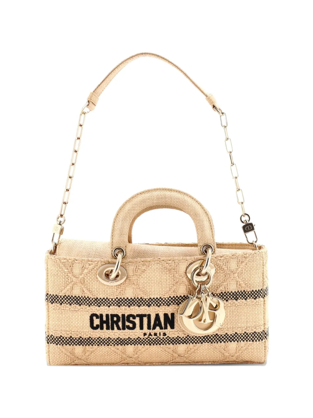 Christian Dior Pre-Owned Lady D-Joy Bag Cannage Embroidered Raffia Medium tote bag - Neutrals