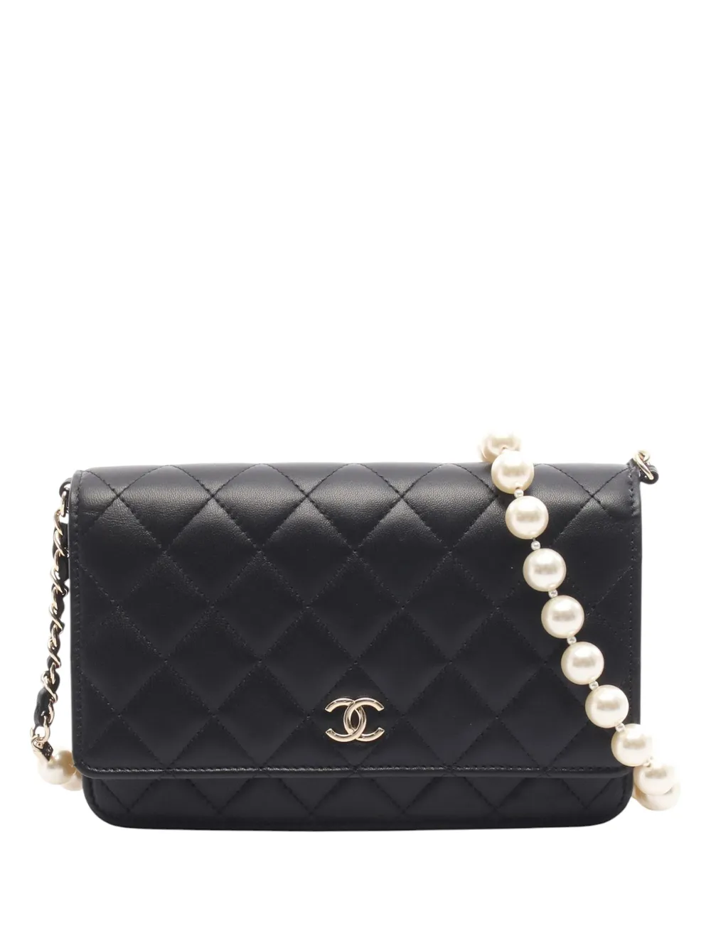 CHANEL Pre-Owned 2021-2026 CC Quilted Lambskin Pearl Wallet on Chain crossbody bag - Nero
