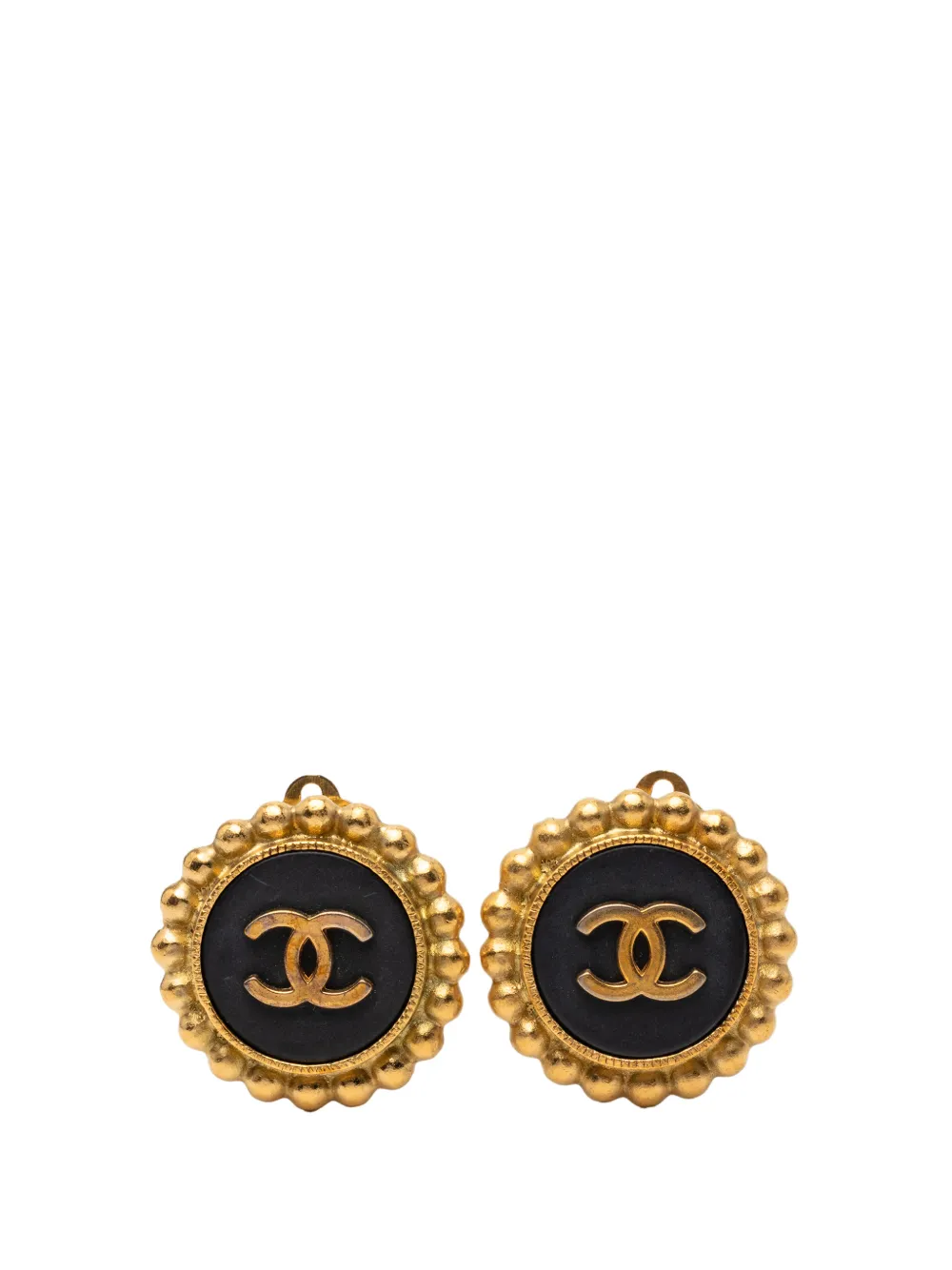 CHANEL Pre-Owned Orecchini tondi CC a clip con placcatura oro e smalto 1994 - Nero