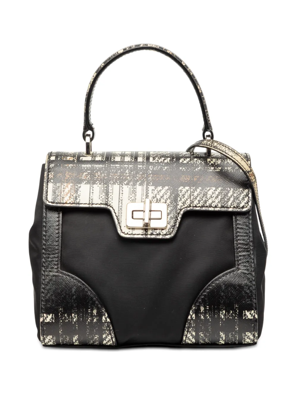 Prada Pre-Owned 2010-2025 Tartan Saffiano Trimmed Tessuto satchel - Black