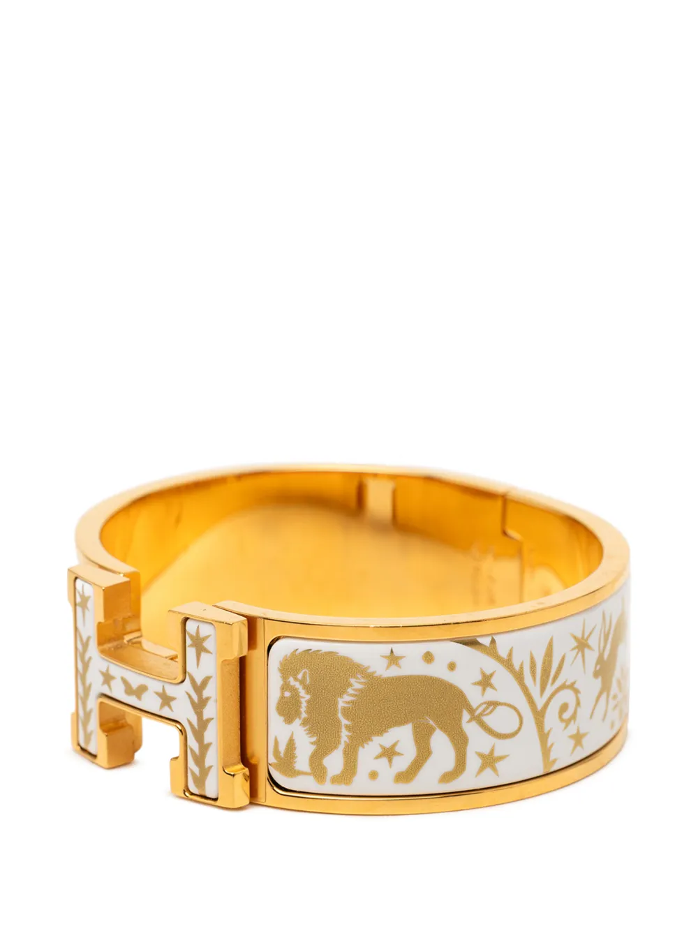 Hermès Pre-owned 2010-2025 Wide Enamel Clic Clac H Sous Le Charme D Orphee Bracelet Gm Costume Bracelet - Gold 