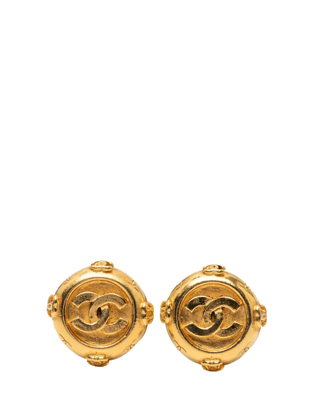 CHANEL Pre-Owned 1970-1980 Gold Plated CC Round Clip On Earrings costume earrings - Oro