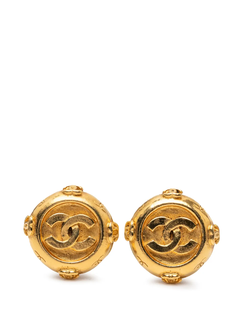 1970-1980 Gold Plated Cc Round Clip On Earrings Costume Earrings