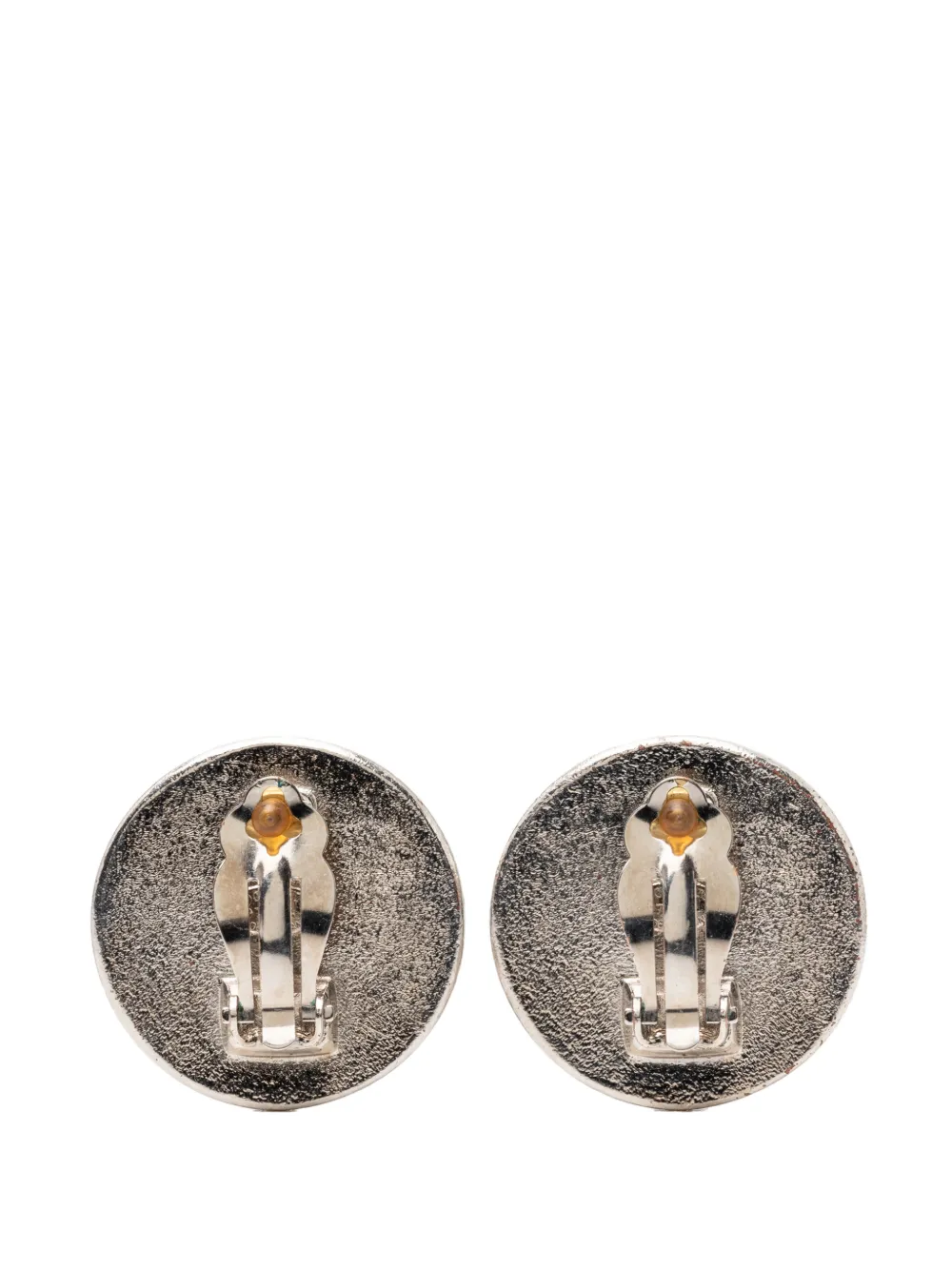  Chanel Pre-owned 1997 Silver Plated And Enamel Cc Round Button Clip On Earrings Costume Earrings - Black 