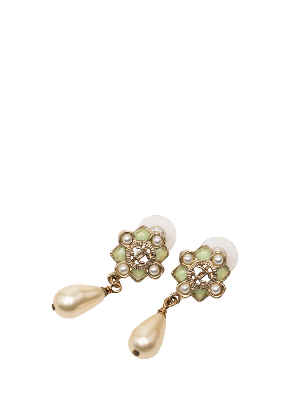 CHANEL Pre-Owned 2016 Gold Plated CC Faux Pearl Resin Push Back Earrings costume earrings - Oro