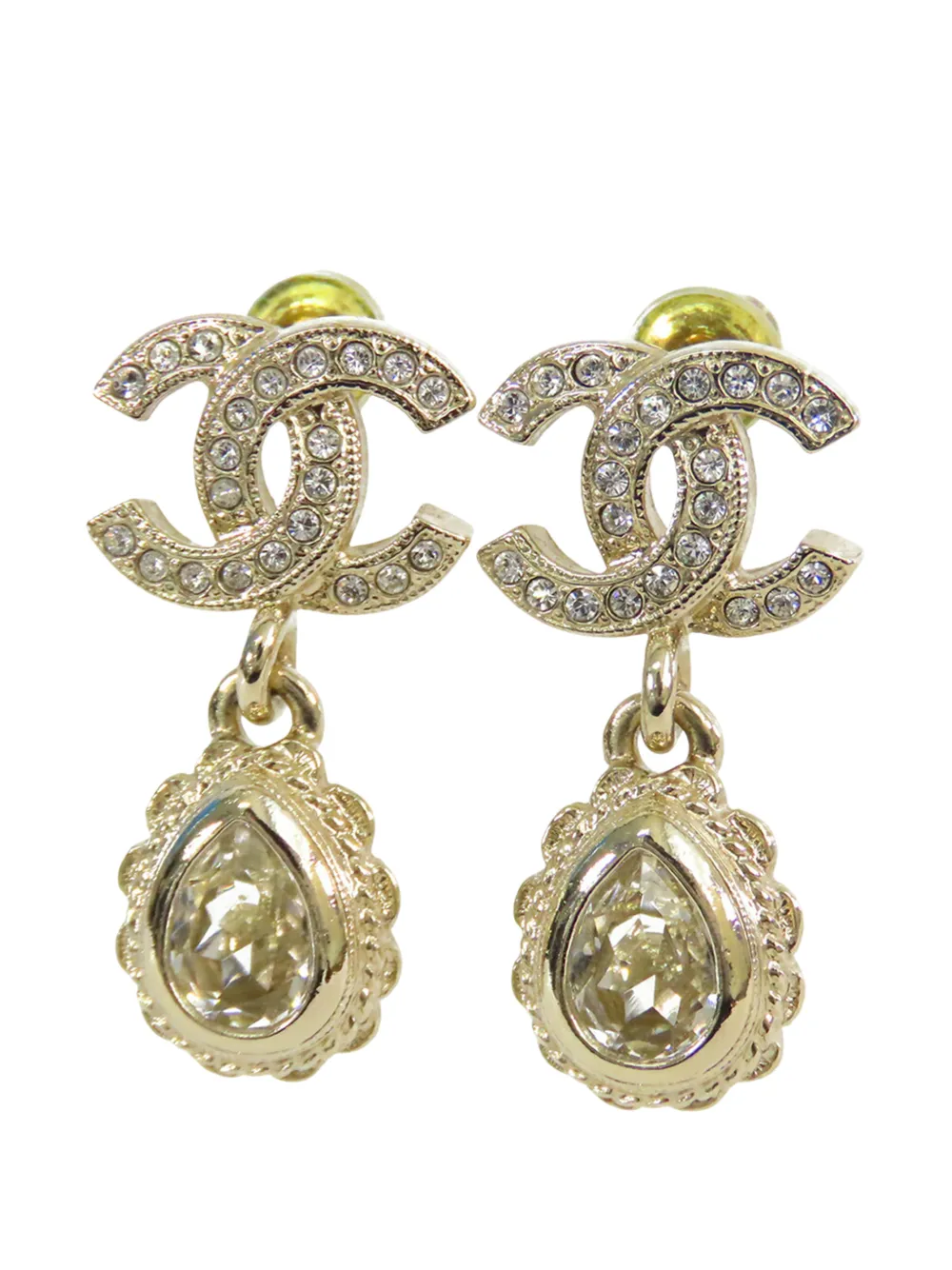 CHANEL Pre-Owned 2022 Gold Plated Rhinestone CC Tear Drop Swing Push Back Earrings costume earrings - Oro