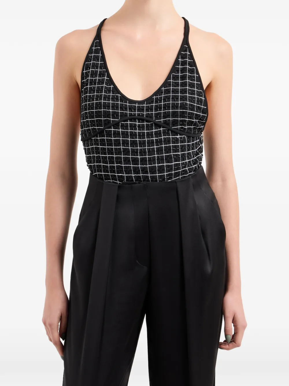  Giorgio Armani Checked Racerback Top - Black 
