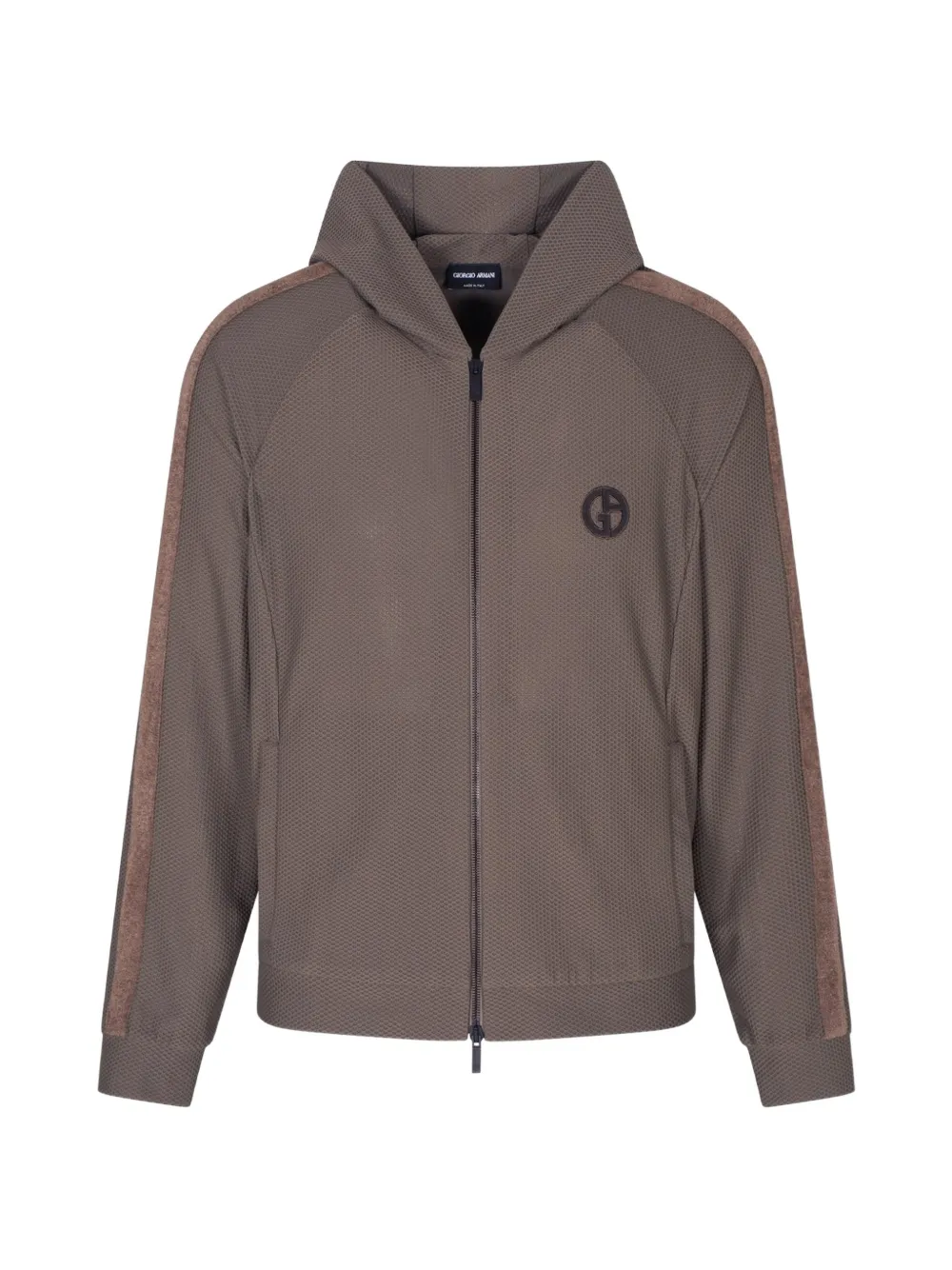 Giorgio Armani zip-up waffle-fabric hoodie - Marrone