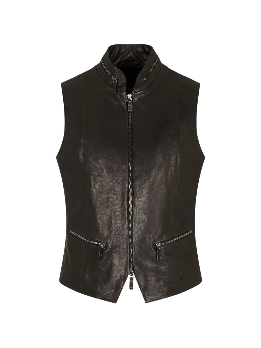 Giorgio Armani leather zip-up vest - Nero