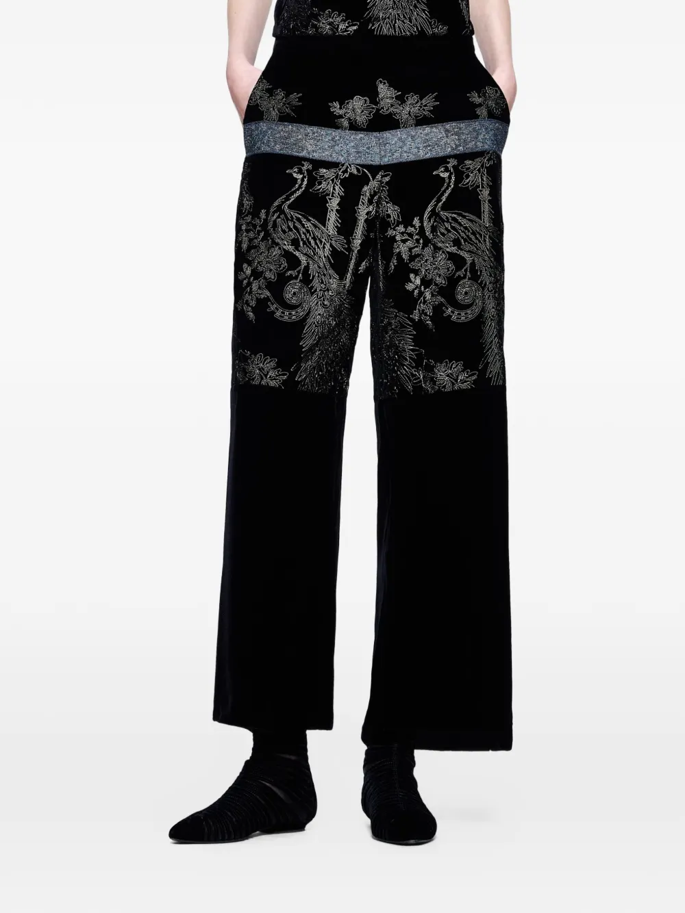 embroidered velvet trousers